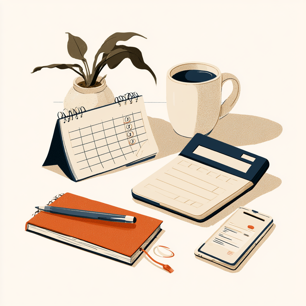 A calendar with upcoming payment due dates clearly marked, alongside a payment confirmation